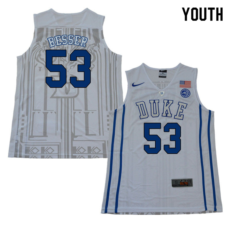2018 Youth #53 Brennan Besser Duke Blue Devils College Basketball Jerseys Sale-White - Click Image to Close
